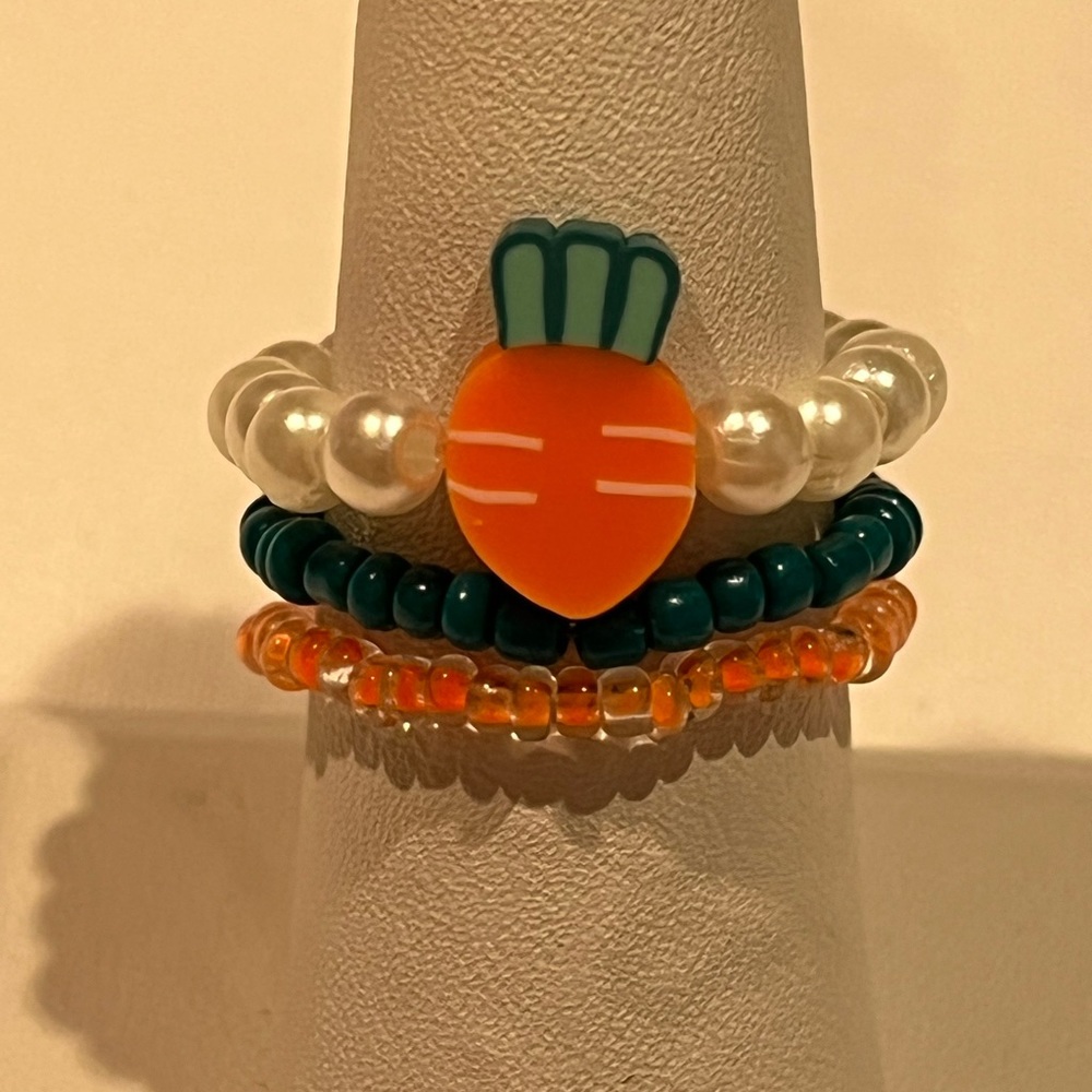 Handmade Carrot Beaded Ring Set, Stretchy